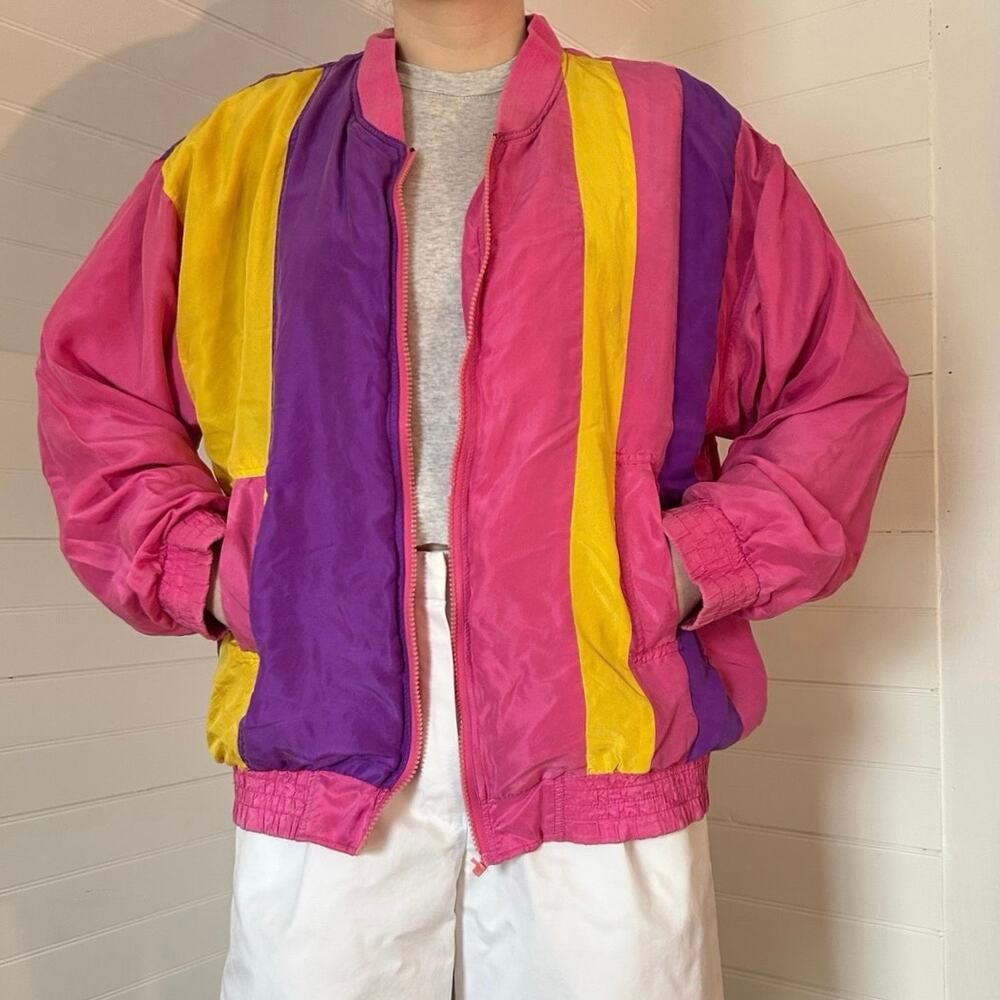 Vintage 80s color block 100% silk windbreaker